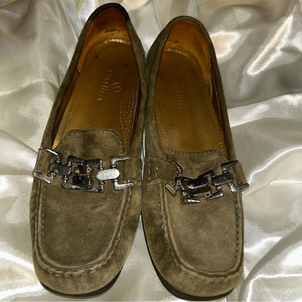 Cole Haan Green Suede Loafers with Metallic Detail